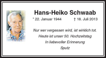 Traueranzeige von Hans-Heiko Schwaab von Trauerportal Rhein Main Presse