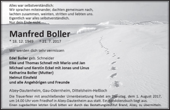 Traueranzeige von Manfred Boller von Trauerportal Rhein Main Presse
