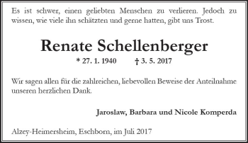 Traueranzeige von Renate Schellenberger von Trauerportal Rhein Main Presse