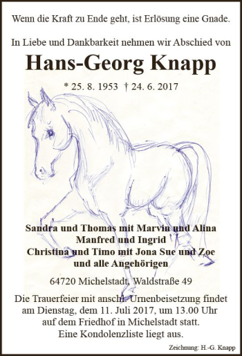Traueranzeige von Hans-Georg Knapp von Trauerportal Echo Online