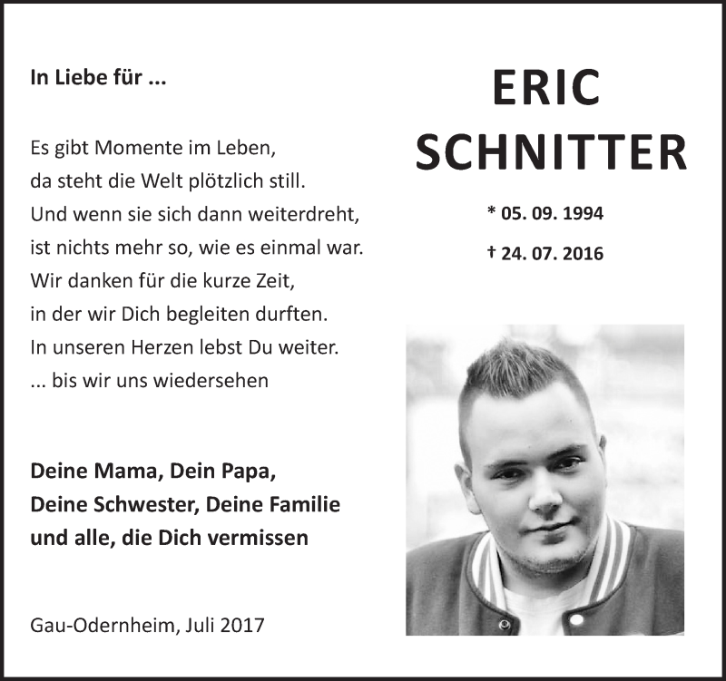  Traueranzeige für Eric Schnitter vom 24.07.2017 aus Trauerportal Rhein Main Presse