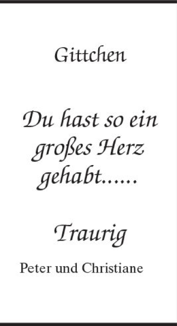 Traueranzeige von Gittchen  von Trauerportal Echo Online