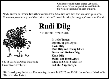 Traueranzeige von Rudi Dilg von Trauerportal Echo Online