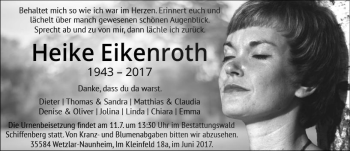 Traueranzeige von Heike Eikenroth von  Gießener Anzeiger