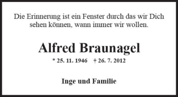 Traueranzeige von Alfred Braunagel von Trauerportal Rhein Main Presse