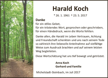 Traueranzeige von Harald Koch von Trauerportal Echo Online
