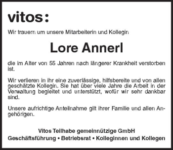 Traueranzeige von Lore Annerl von Trauerportal Rhein Main Presse