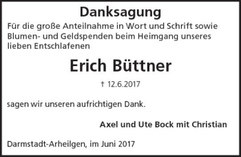 Traueranzeige von Erich Büttner von Trauerportal Echo Online