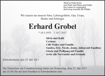 Traueranzeige von Erhard Grobel von Trauerportal Rhein Main Presse