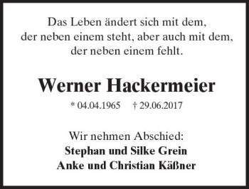 Traueranzeige von Werner Hackermeier von Trauerportal Echo Online