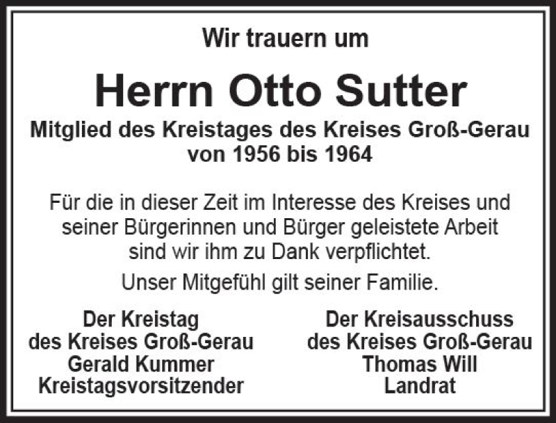  Traueranzeige für Otto Sutter vom 15.07.2017 aus Trauerportal Echo Online