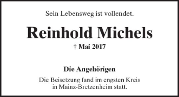 Traueranzeige von Reinhold Michels von Trauerportal Rhein Main Presse