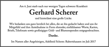Traueranzeige von Gerhard Scherer von  Kreisanzeiger