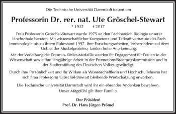 Traueranzeige von Ute Gröschel-Stewart von Trauerportal Echo Online