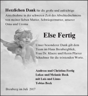 Traueranzeige von Else Fertig von Trauerportal Echo Online