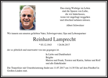 Traueranzeige von Reinhard Lamprecht von  Gießener Anzeiger
