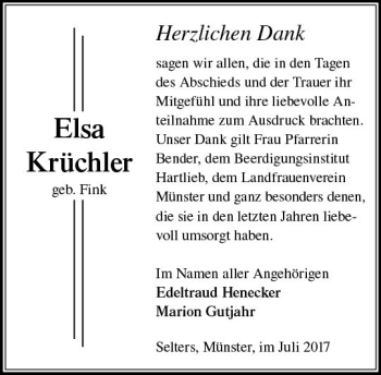 Traueranzeige von Elsa Krüchler von  Camberger Anzeiger