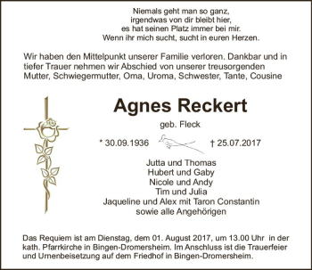 Traueranzeige von Agnes Reckert von Trauerportal Rhein Main Presse