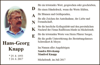 Traueranzeige von Hans-Georg Knapp von Trauerportal Echo Online