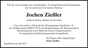 Traueranzeige von Jochen Zießler von Trauerportal Rhein Main Presse