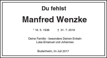 Traueranzeige von Manfred Wenzke von Trauerportal Rhein Main Presse