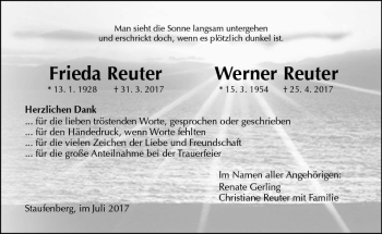 Traueranzeige von Frieda und Werner Reuter von  Gießener Anzeiger