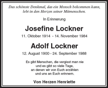 Traueranzeige von Josefine und Adolf Lockner von  Camberger Anzeiger