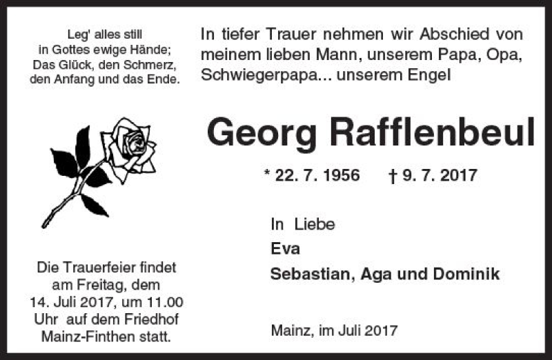  Traueranzeige für Georg Rafflenbeul vom 12.07.2017 aus Trauerportal Rhein Main Presse