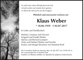 Traueranzeige von Klaus Weber von Trauerportal Echo Online