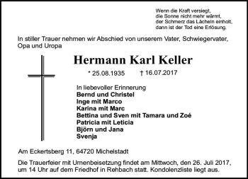 Traueranzeige von Hermann Karl Keller von Trauerportal Echo Online