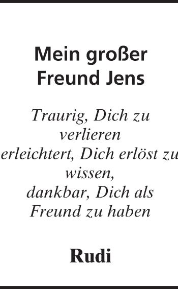 Traueranzeige von Jens  von Trauerportal Rhein Main Presse