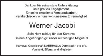 Traueranzeige von Werner Jacobi von Trauerportal Echo Online