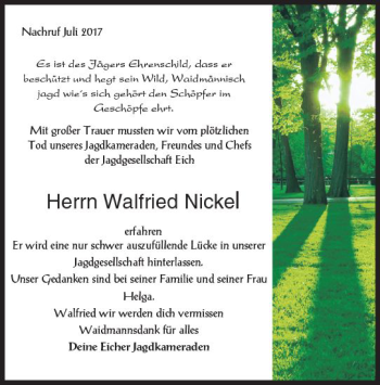 Traueranzeige von Walfried Nickel von Trauerportal Rhein Main Presse