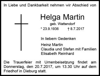 Traueranzeige von Helga Martin von Trauerportal Echo Online