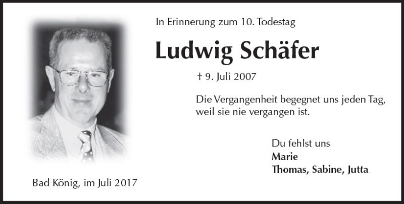  Traueranzeige für Ludwig Schäfer vom 08.07.2017 aus Trauerportal Echo Online