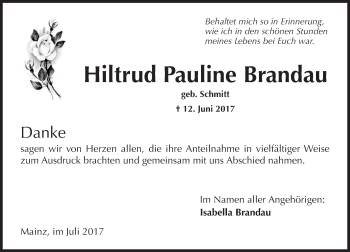 Traueranzeige von Hiltrud Pauline Brandau von Trauerportal Rhein Main Presse