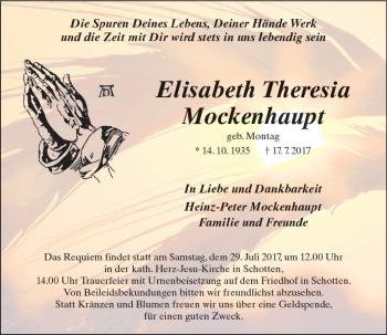 Traueranzeige von Elisabeth Theresia Mockenhaupt von  Kreisanzeiger