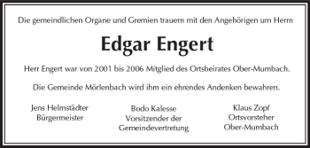 Traueranzeige von Edgar Engert von Trauerportal Echo Online