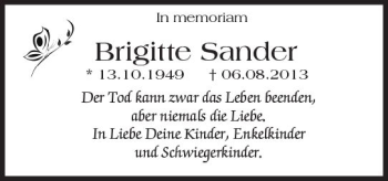 Traueranzeige von Birgitte Sander von Trauerportal Rhein Main Presse