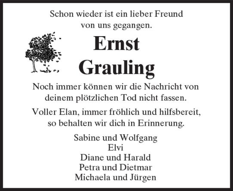  Traueranzeige für Ernst Grauling vom 03.08.2017 aus  Camberger Anzeiger