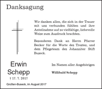 Traueranzeige von Erwin Schepp von  Gießener Anzeiger