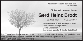 Traueranzeige von Gerd Heinz Brodt von Trauerportal Rhein Main Presse