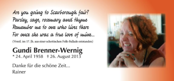 Traueranzeige von Gundi Brenner-Wernig von Trauerportal Rhein Main Presse