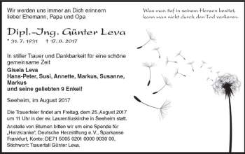Traueranzeige von Günter Leva von Trauerportal Echo Online