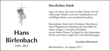 Traueranzeige von Hans Birlenbach von  Kreisanzeiger
