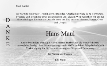 Traueranzeige von Hans Maul von Trauerportal Echo Online