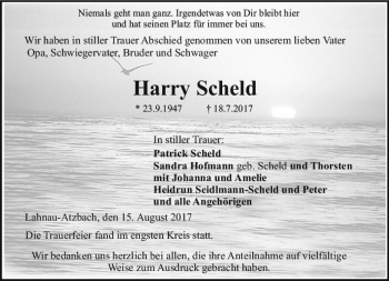 Traueranzeige von Harry Scheld von  Gießener Anzeiger