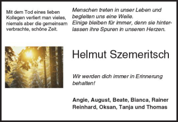 Traueranzeige von Helmut Szemeritsch von Trauerportal Echo Online