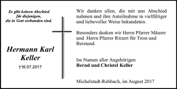 Traueranzeige von Hermann Karl Keller von Trauerportal Echo Online