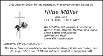 Traueranzeige von Hilde Müller von  Gießener Anzeiger